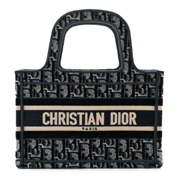 Dior Mini Book Tote Blue Velvet Oblique Embroidered
