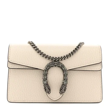 Gucci Super Mini Dionysus Shoulder Bag Mystic White Dollar Calfskin Leather & Crystal Black Diamond Aged Silver Hardware