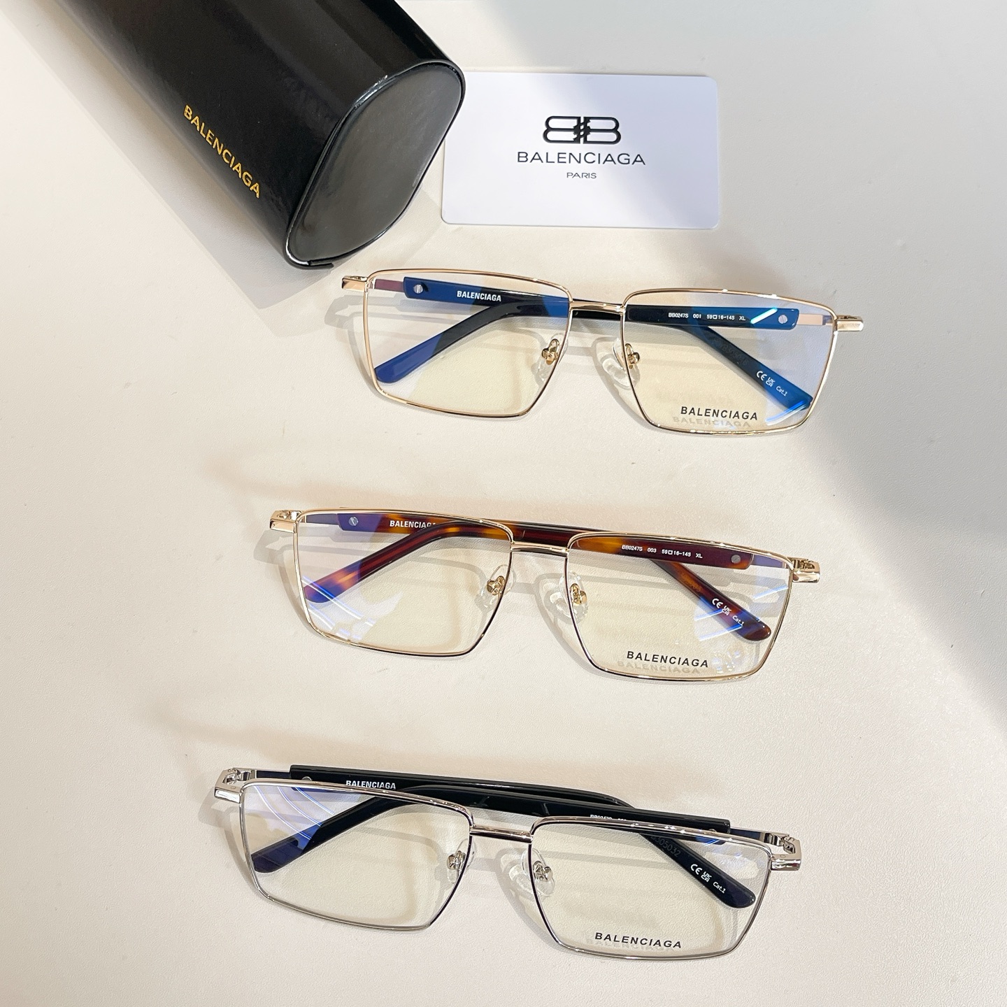 Balenciaga square frame glasses gold black/gold silver/gold leopard color transparent lens Size 59口16-145 - 图片 8