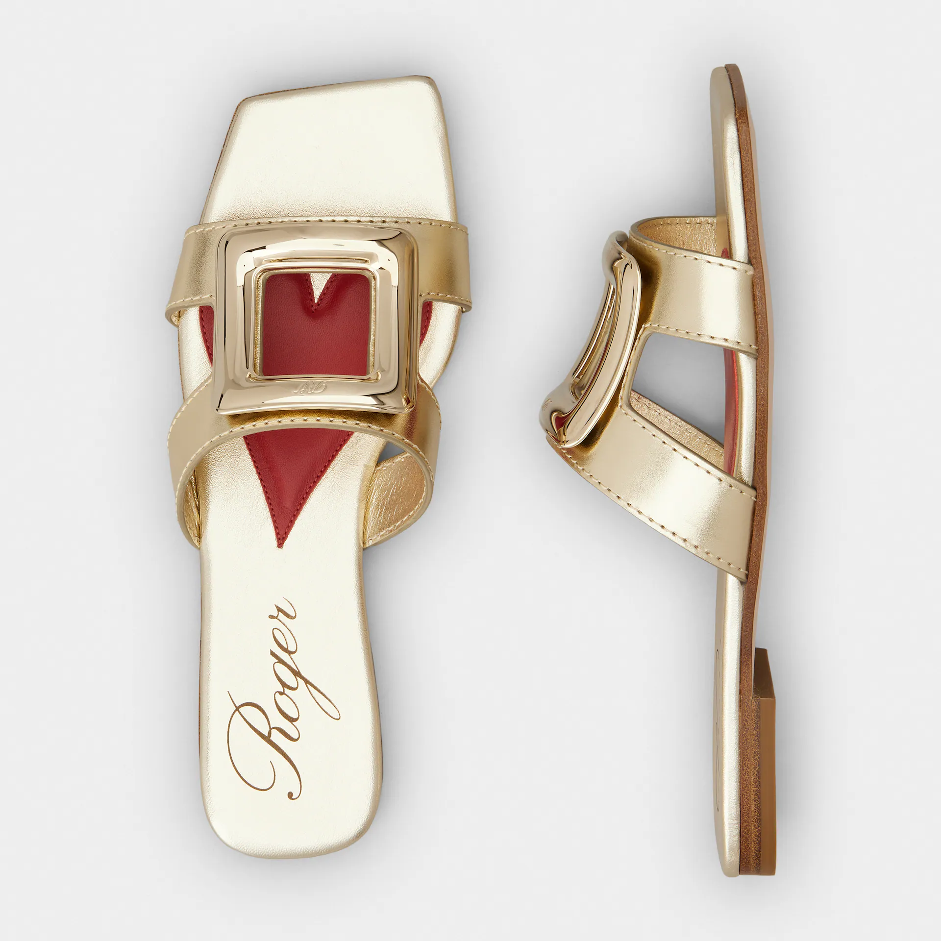 Roger Vivier Viv' By The Sea Mules Flats In Gold Leather With Metal Buckle - 图片 4