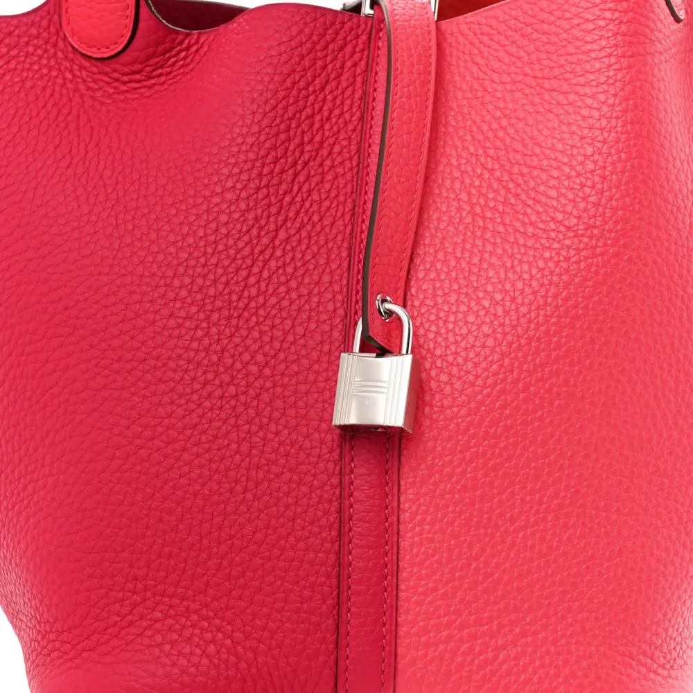 Hermès Casaque Picotin Lock 22 MM Rose Extrême / Rose Mexico / Rouge de Coeur Taurillon Clemence Leather Palladium Silver Hardware - 图片 9