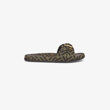 FENDI Brown FF jacquard sandals slippers