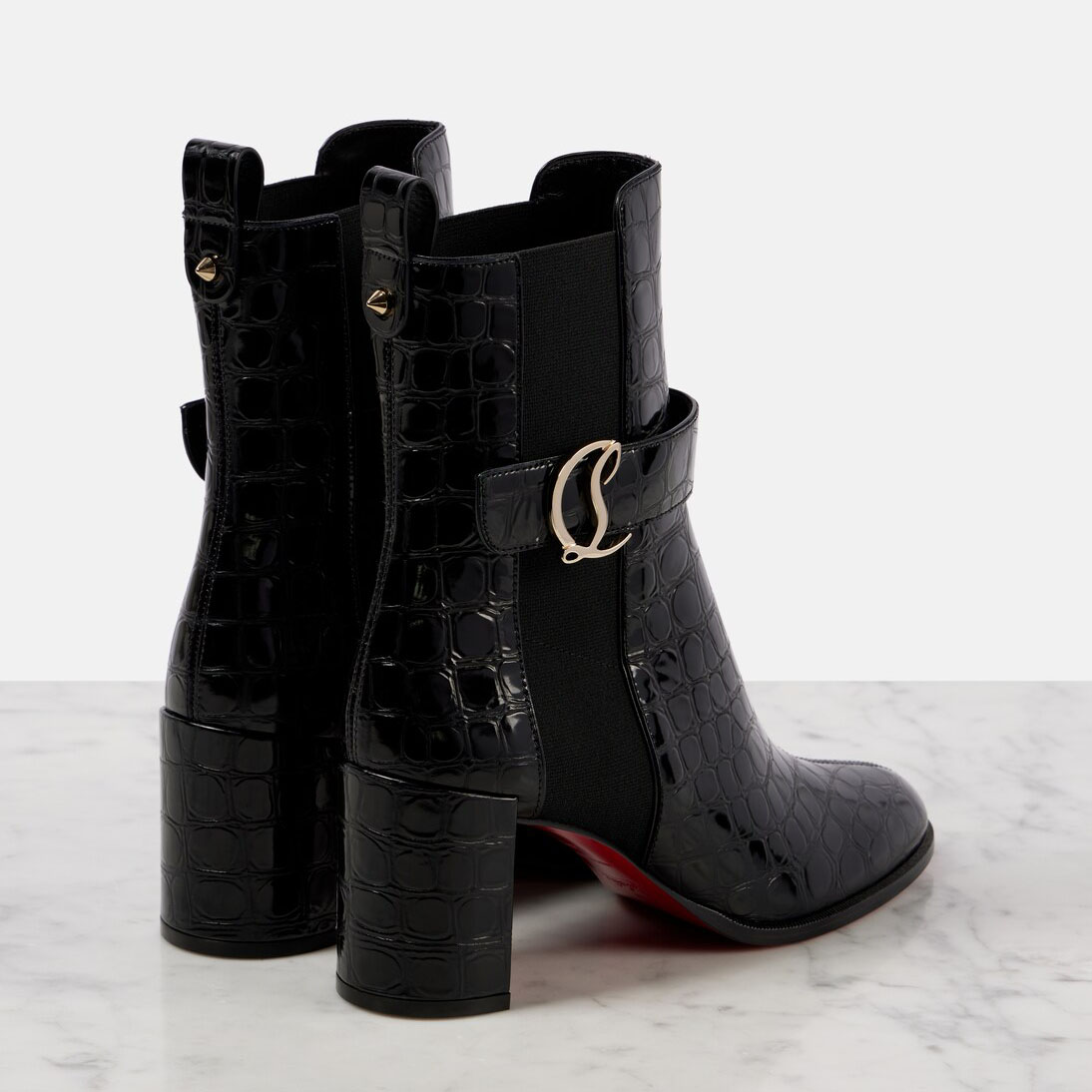 Christian Louboutin calf leather round toe with thick heel and naked high heel boots - 图片 2