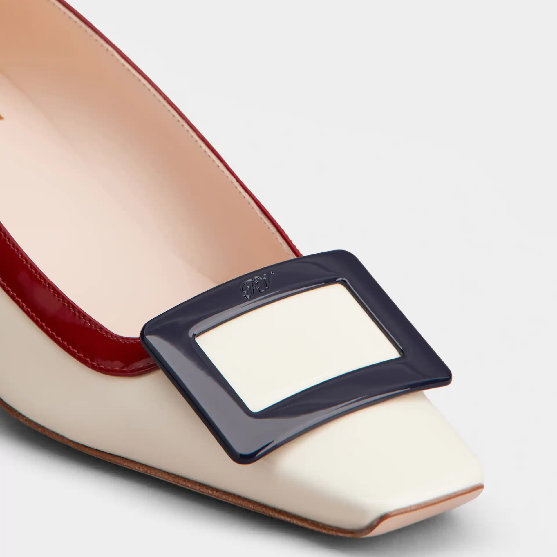 Roger Vivier Belle Vivier Pumps High Heels In White/Red Leather With Lacquered Metal Buckle (Heel Height 4.5cm) - 图片 5