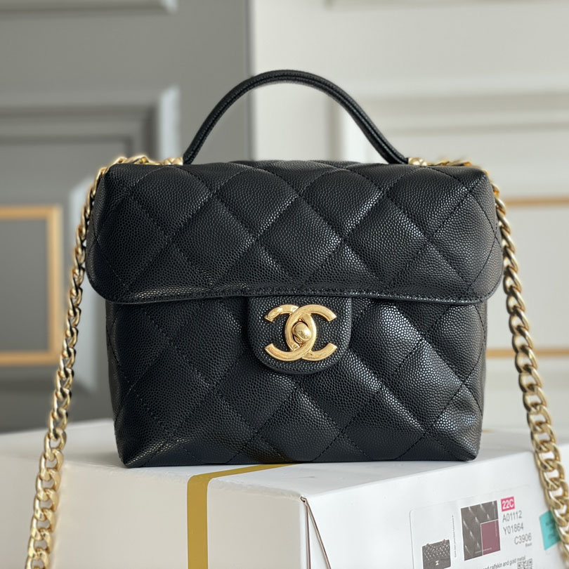 Chanel Box bag small ball print cowhide black gold button crossbody bag handbag - 图片 2
