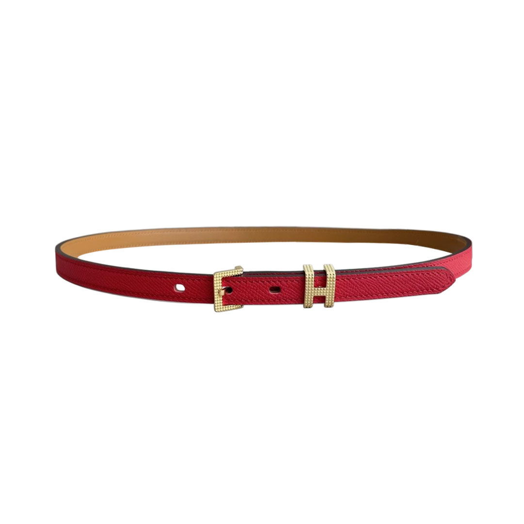 Hermès Women' s Square Buckle With Pop H Belt In Brown/Red/White Calfskin With Gold/Silver Hardware 13mm - 图片 3