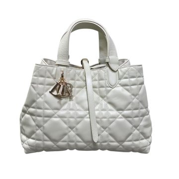 Dior Medium Dior Toujours Bag In White/Tan/Blue/Pale Pink/Burgundy/Cloudy Grey/Stone Grey Macrocannage Calfskin With Gold/Silver Hardware