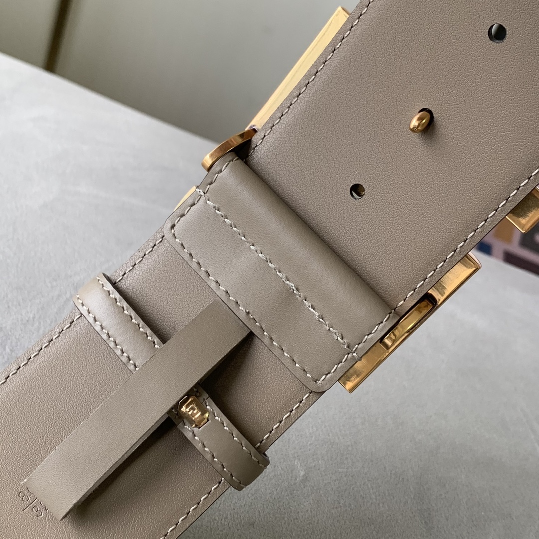 Fendi Women's FF Buckle Belt In Black/Khaki/Orange Calfskin With Gold/Black Hardware 60mm - 图片 5