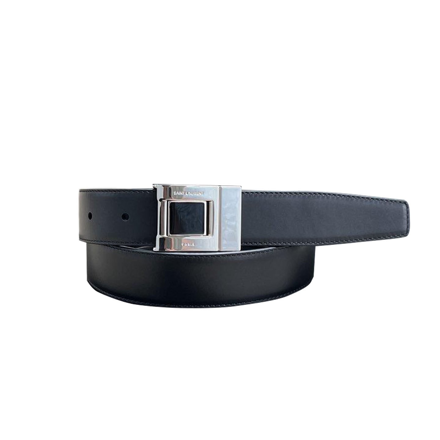 Saint Laurent Square Buckle Belt In Black/Burgundy Calfskin With Gold Hardware 30mm - 图片 6