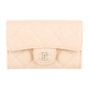 Chanel Small Interlocking CC Logo Wallet Neutrals Quilted Caviar Leather Silver Hardware
