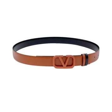 Valentino V Buckle Belt In Brown/Black/White/Nude/Red Calfskin With Brown/Black/White/Nude/Red Hardware 30mm