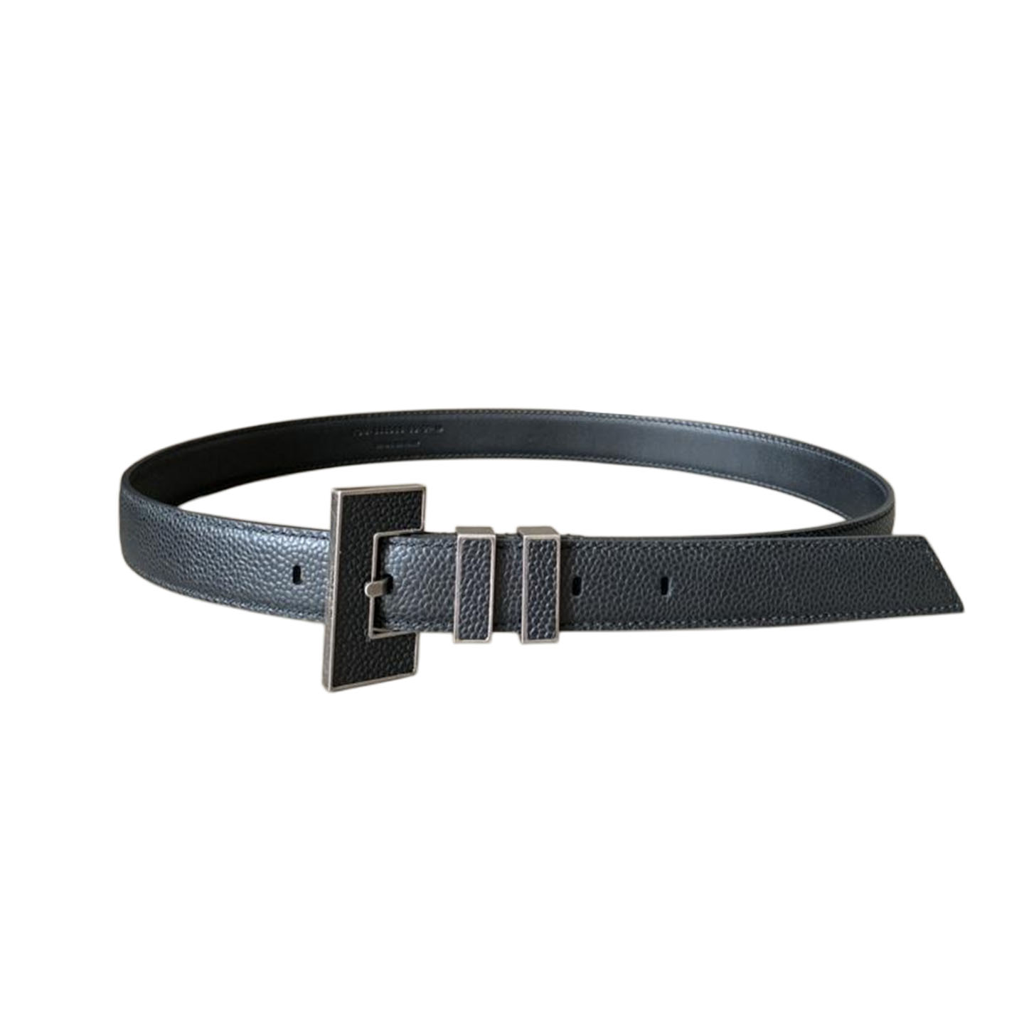Saint Laurent Carre Rive Gauche Double-Loop Belt In Black Calfskin With Gold/Silver Hardware 25mm - 图片 2