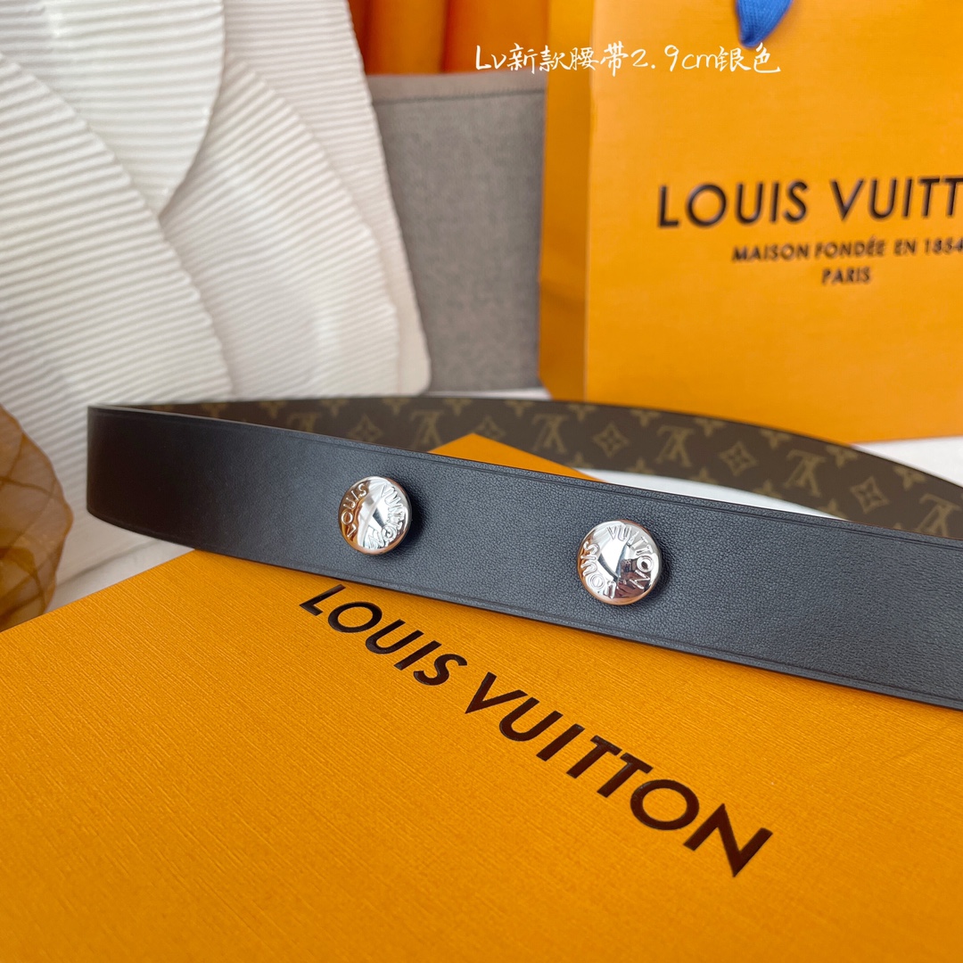 Louis Vuitton Women's Studs Reversible Belt In Black Calfskin And Monogram Canvas With Gold/Silver Hardware 29mm - 图片 3