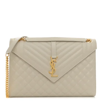 Saint Laurent Large Satchel Crema Soft Triquilt Monogram Grain De Poudre Textured Mixed Matelasse Leather Silver Hardware