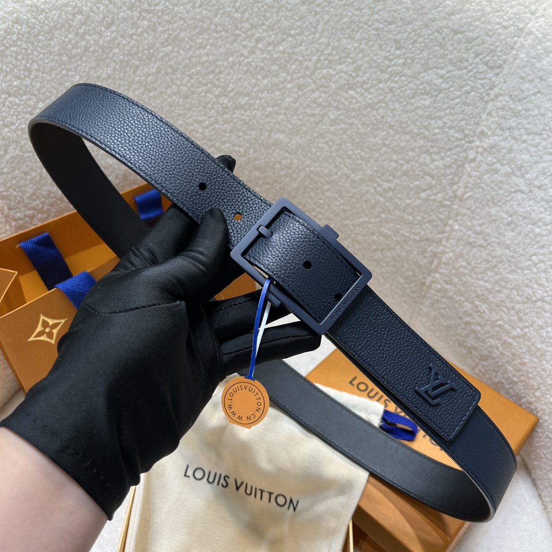 Louis Vuitton Men's Aerogram Belt In Blue Calfskin With Blue/Black/Silver Hardware 35mm - 图片 2