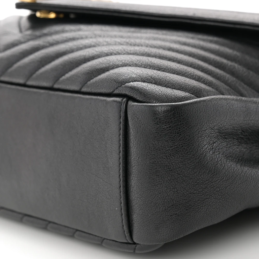 Saint Laurent Large College Satchel Black Chevron Monogram Sheepskin Matelasse Leather Aged Gold Hardware - 图片 5