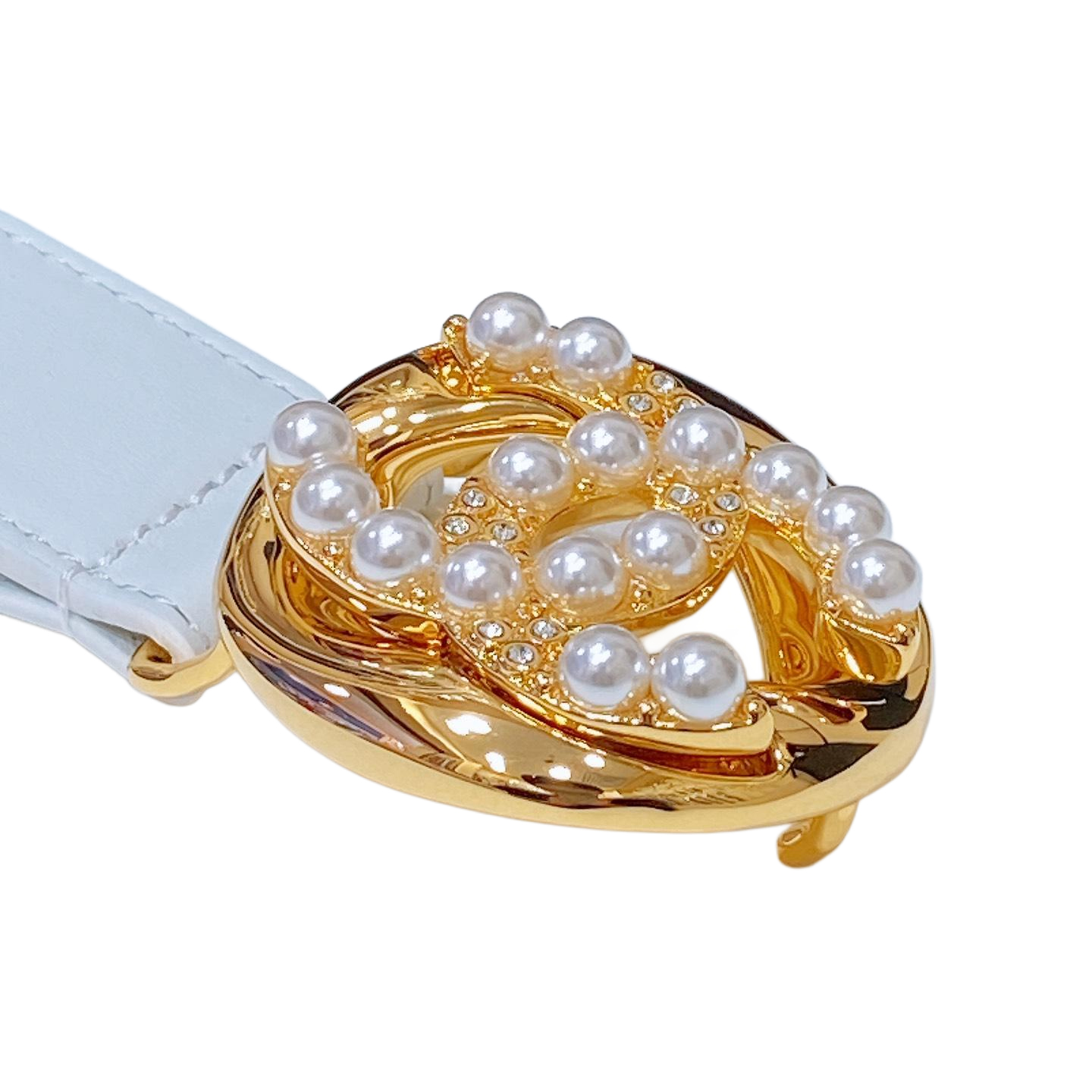 Chanel Women's Pearls CC Belt In Blue/Black/White Lambskin With Gold/Silver Hardware - 图片 2