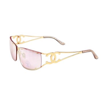 CHANEL square frame glasses pink gold color size 64-11-120