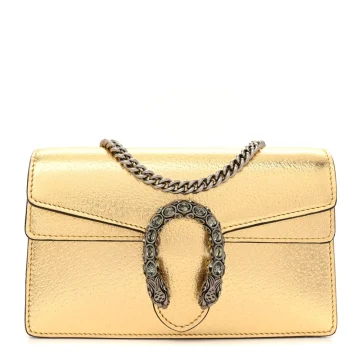 Gucci Super Mini Dionysus Shoulder Bag Metallic Gold Calfskin Leather Aged Silver Hardware