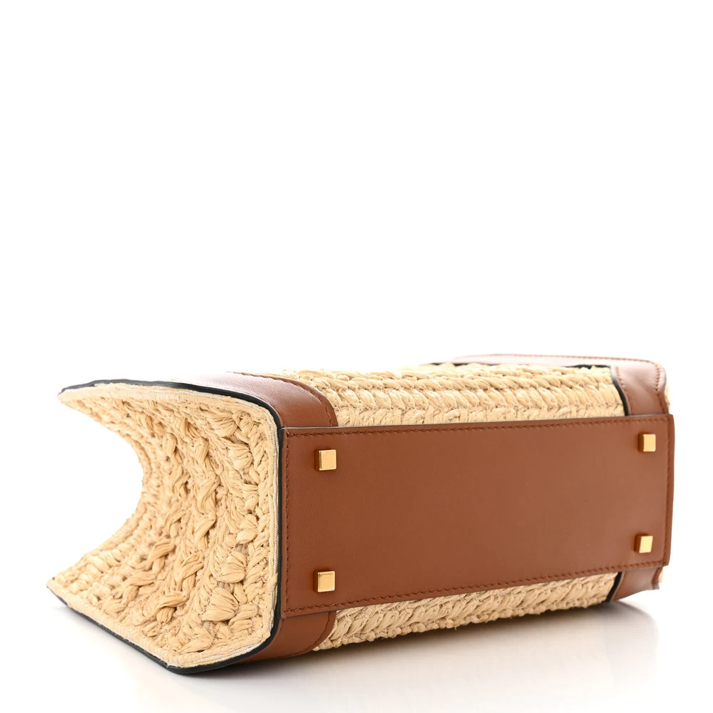 Valentino Garavani Small VLogo Signature Tote Natural/Saddle Brown Raffia & Calfskin Leather Gold Hardware - 图片 6