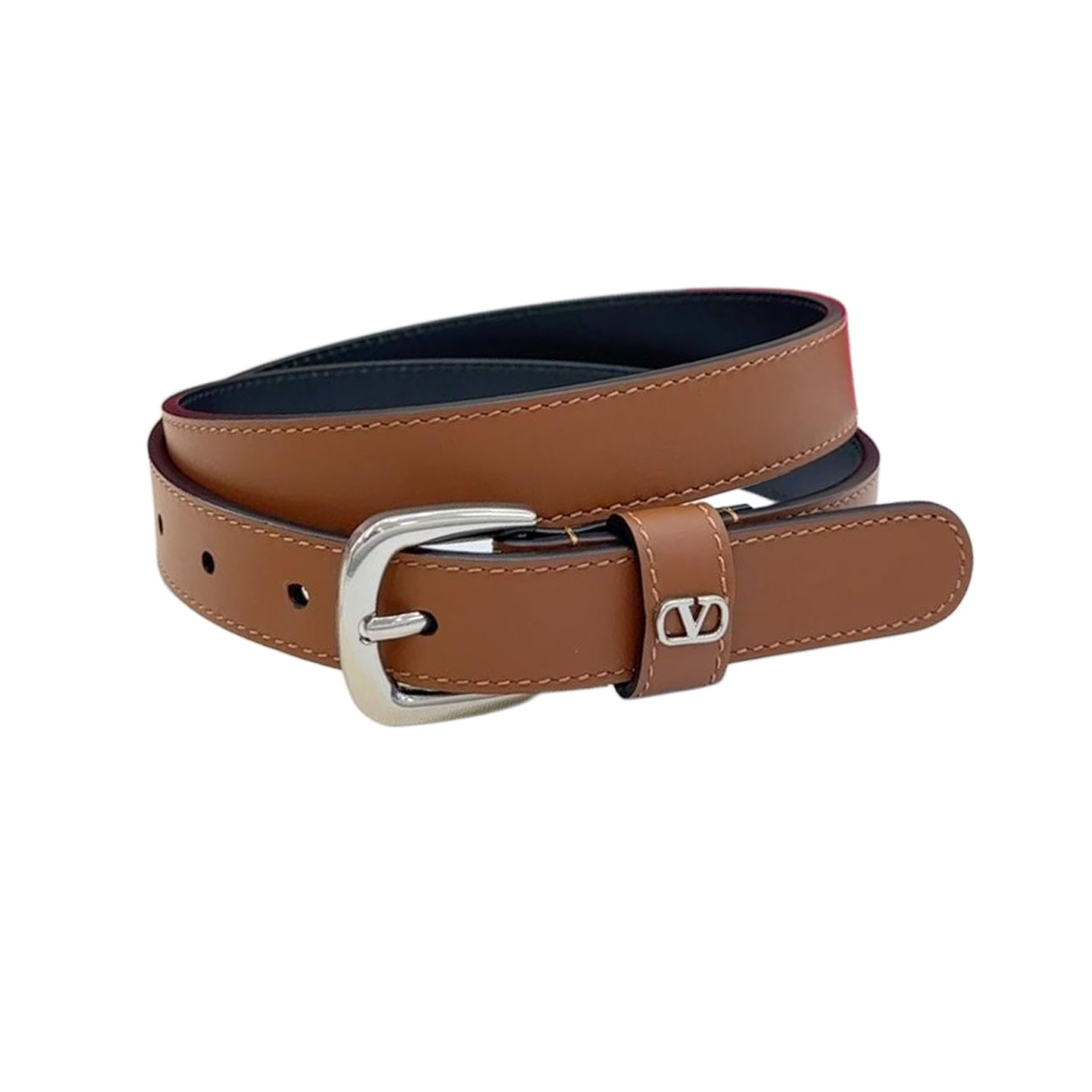 Valentino Square Buckle Belt In Brown/Black/Red/White Calfskin With Gold/Silver Hardware 25mm - 图片 2