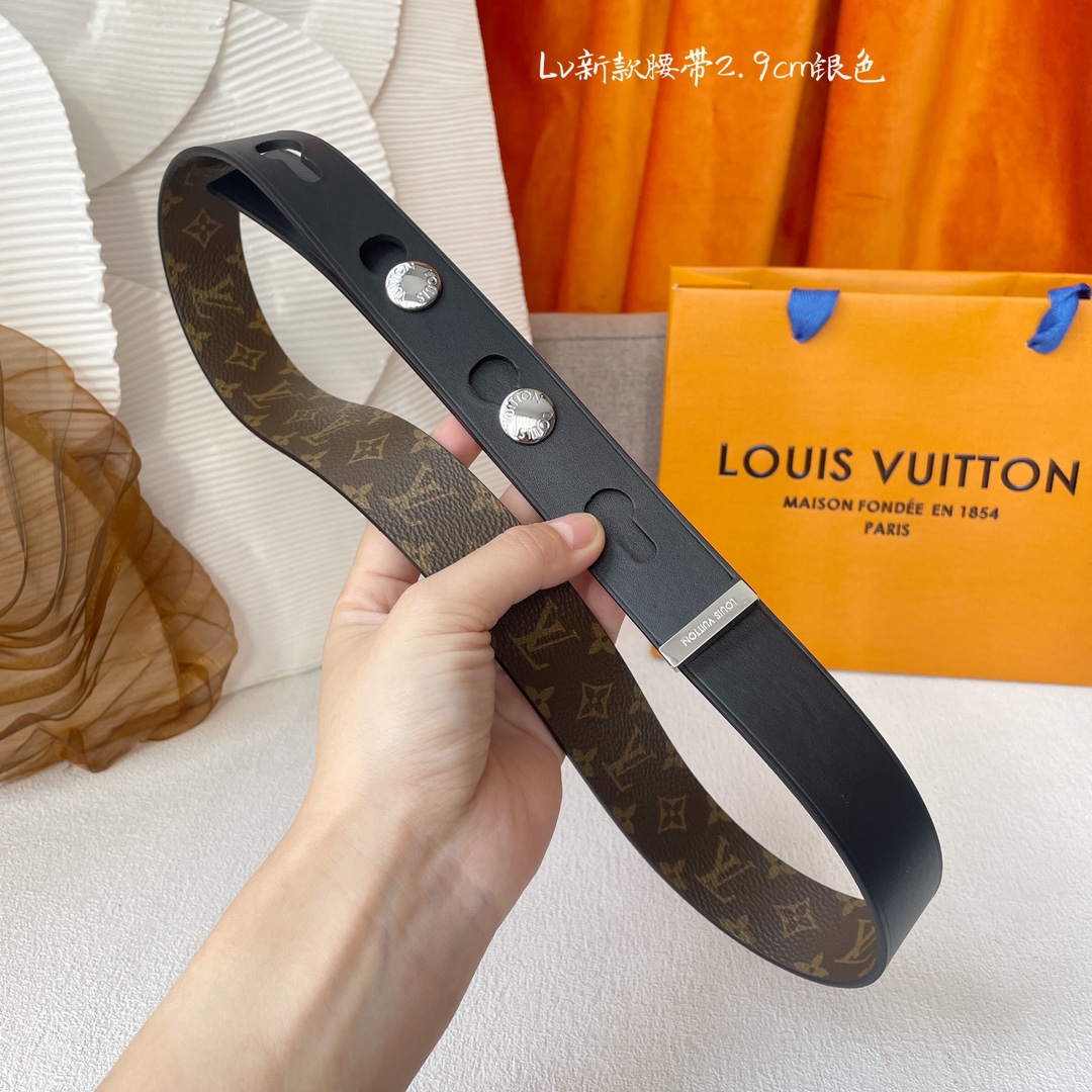 Louis Vuitton Women's Studs Reversible Belt In Black Calfskin And Monogram Canvas With Gold/Silver Hardware 29mm - 图片 6