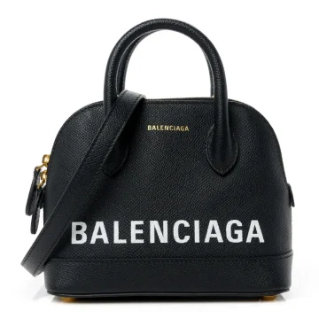 Balenciaga XXS Ville Top Handle Bag Black/White Signature Grained Calfskin Leather Gold Hardware