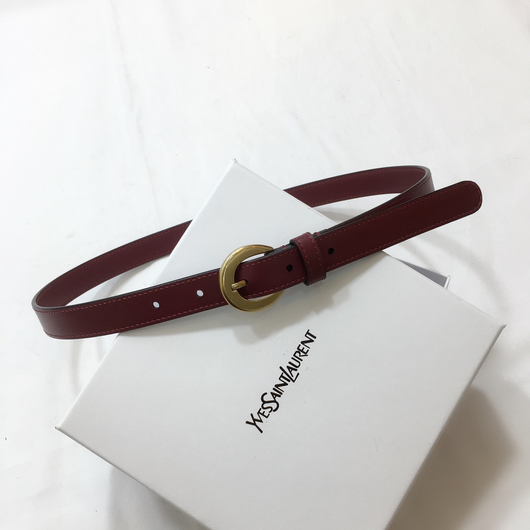 Saint Laurent Crecent Moon Belt In White/Black/Burgundy Smooth Calfskin With Silver/Gold Hardware 20mm - 图片 6
