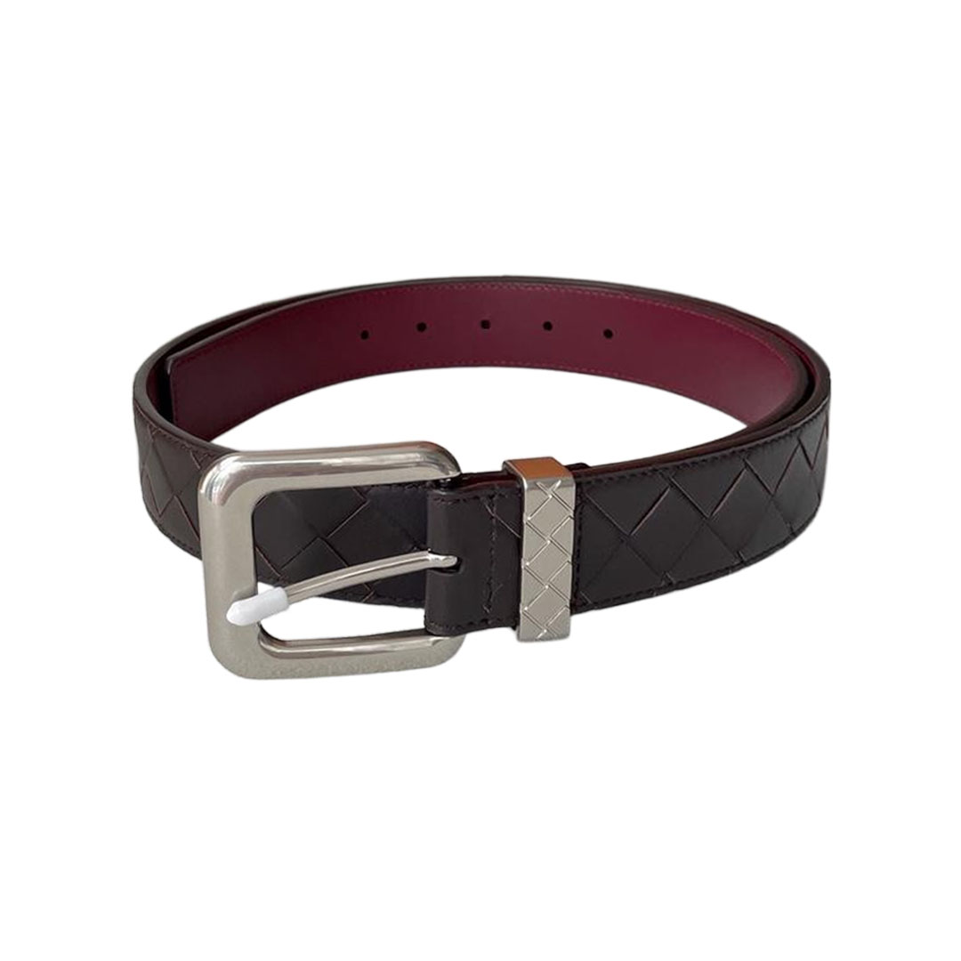 Bottega Veneta Men's Square Buckle Intrecciato Reversible Belt In Blue/Coffee Calfskin With Silver Hardware 35mm - 图片 4
