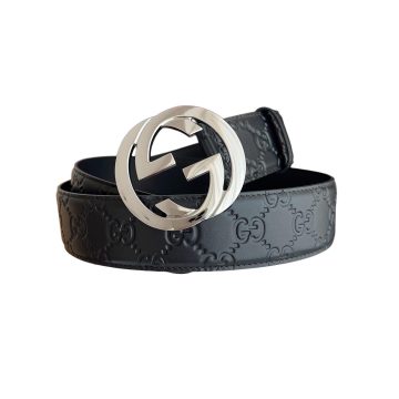Gucci Men's Interlocking G Buckle And Interlocking G Belt In Black/Brown Marmont In Calfskin/Canvas With Gold/Silver Hardware 40mm
