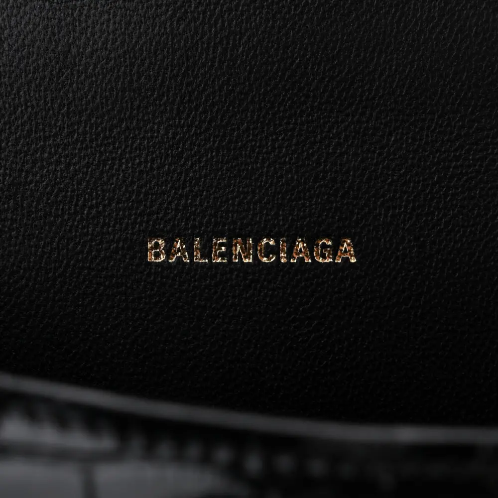 Balenciaga XS Hourglass Top Handle Bag Black Crocodile Embossed Shiny Calfskin Leather Gold Hardware - 图片 2