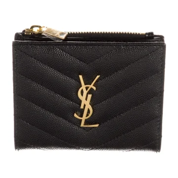 Saint Laurent Medium Compact Wallet Black Grained Calfskin Leather Gold Hardware