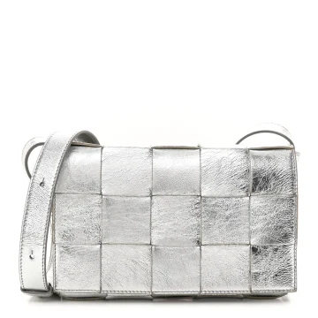 Bottega Veneta Maxi Intrecciato Cassette Crossbody Bag Metallic Silver Lambskin Leather