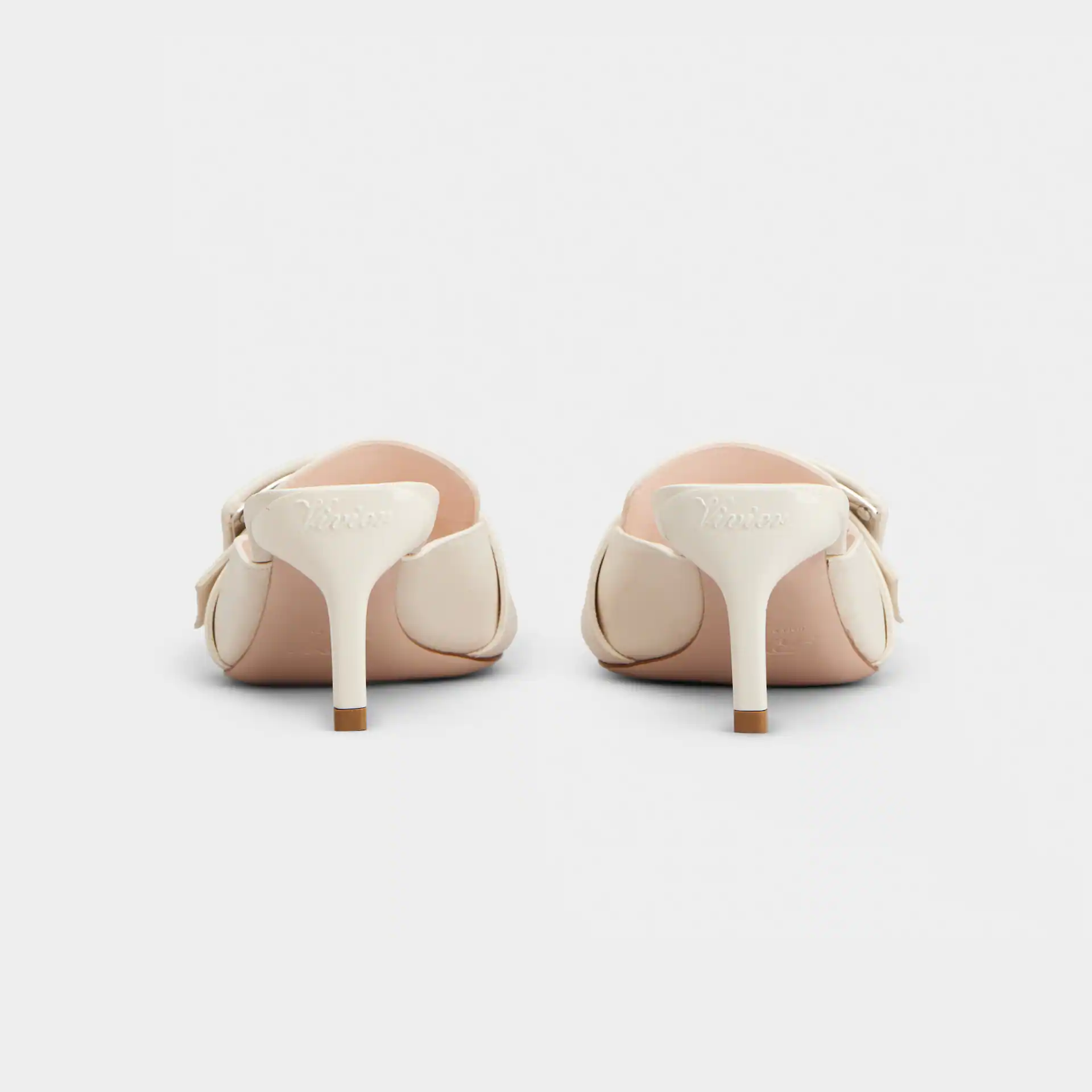 Roger Vivier Viv' Canard Mules Sandals In White Leather With Lacquered Metal Buckle (Heel Height 5.5cm) - 图片 5