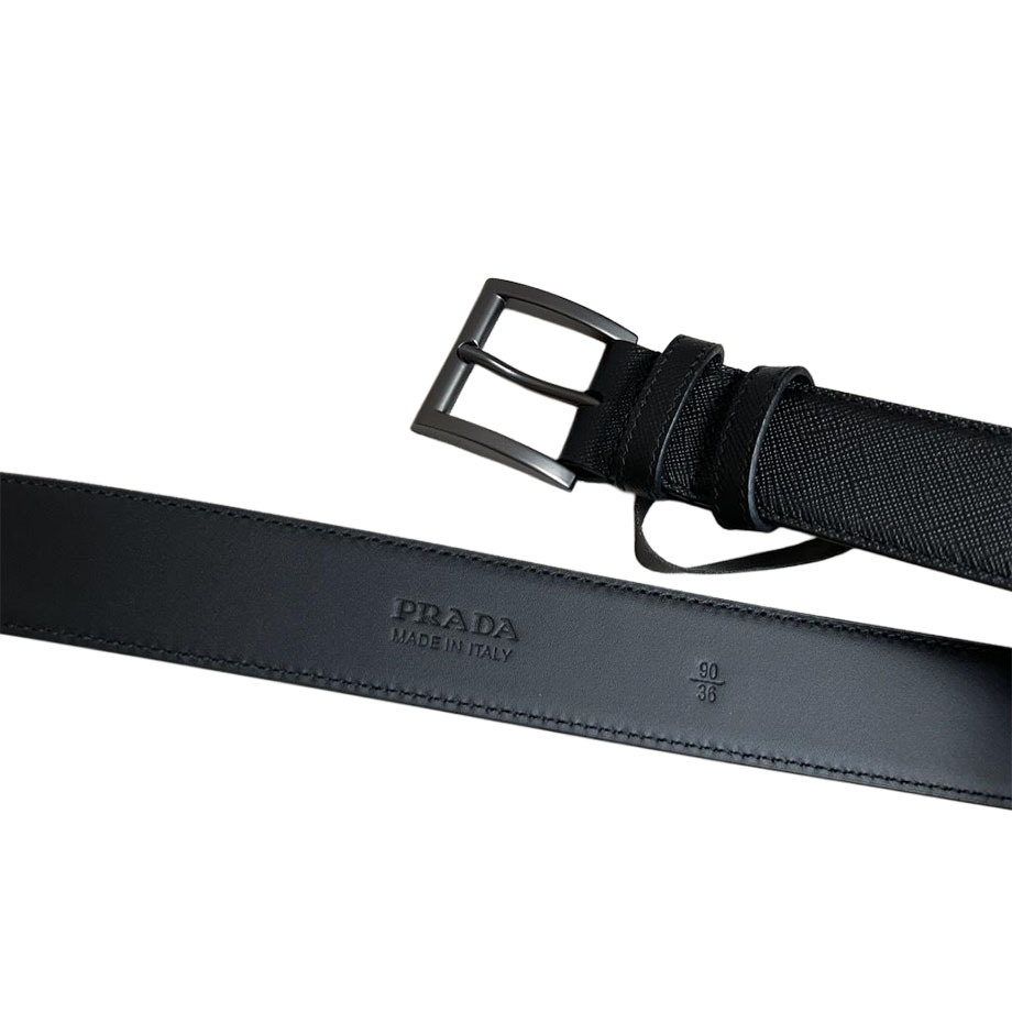 Prada Women' s Square Buckle Belt In Black Calfskin With Gold/Silver/Gun Black Hardware 35mm - 图片 3
