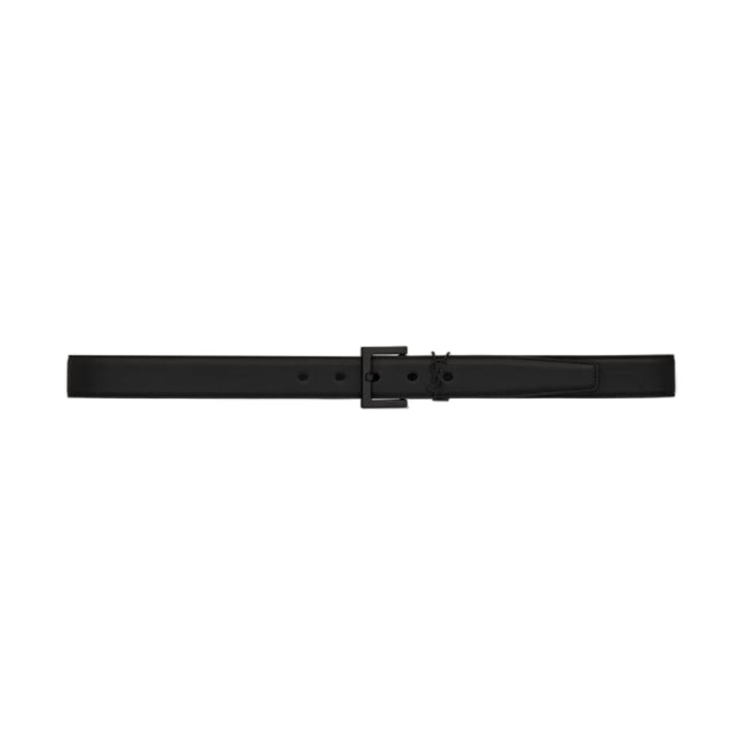 Saint Laurent Cassandre Belt In Black/Coffee Smooth Calfskin With Black/Gold/Silver Hardware 30mm