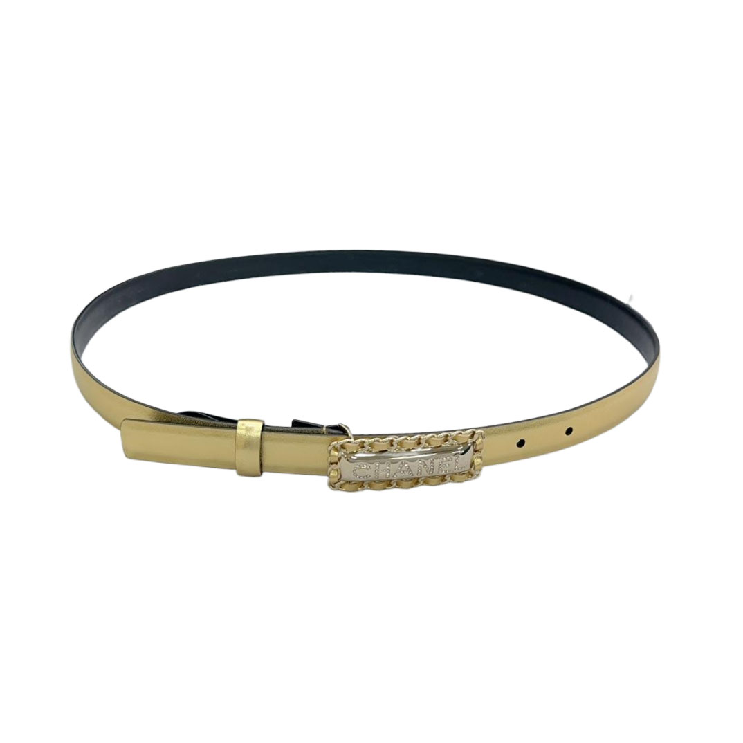 Chanel Women's Rectangled Buckle Thin Belt In Brown/Arrowroot/Champagne Gold/Pink/Pale Pink/Red/Black/White Calfskin With Gold/Silver Hardware 20mm - 图片 6