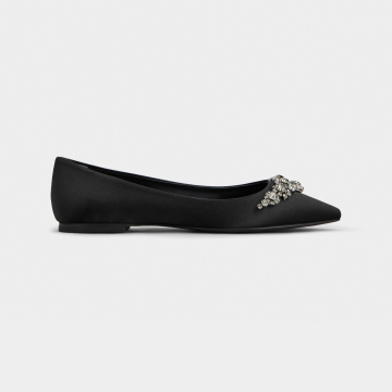 Roger Vivier Efflorescence Ballerinas In White/Black Satin With Crystal Flowers Buckle (Heel Height 1cm)