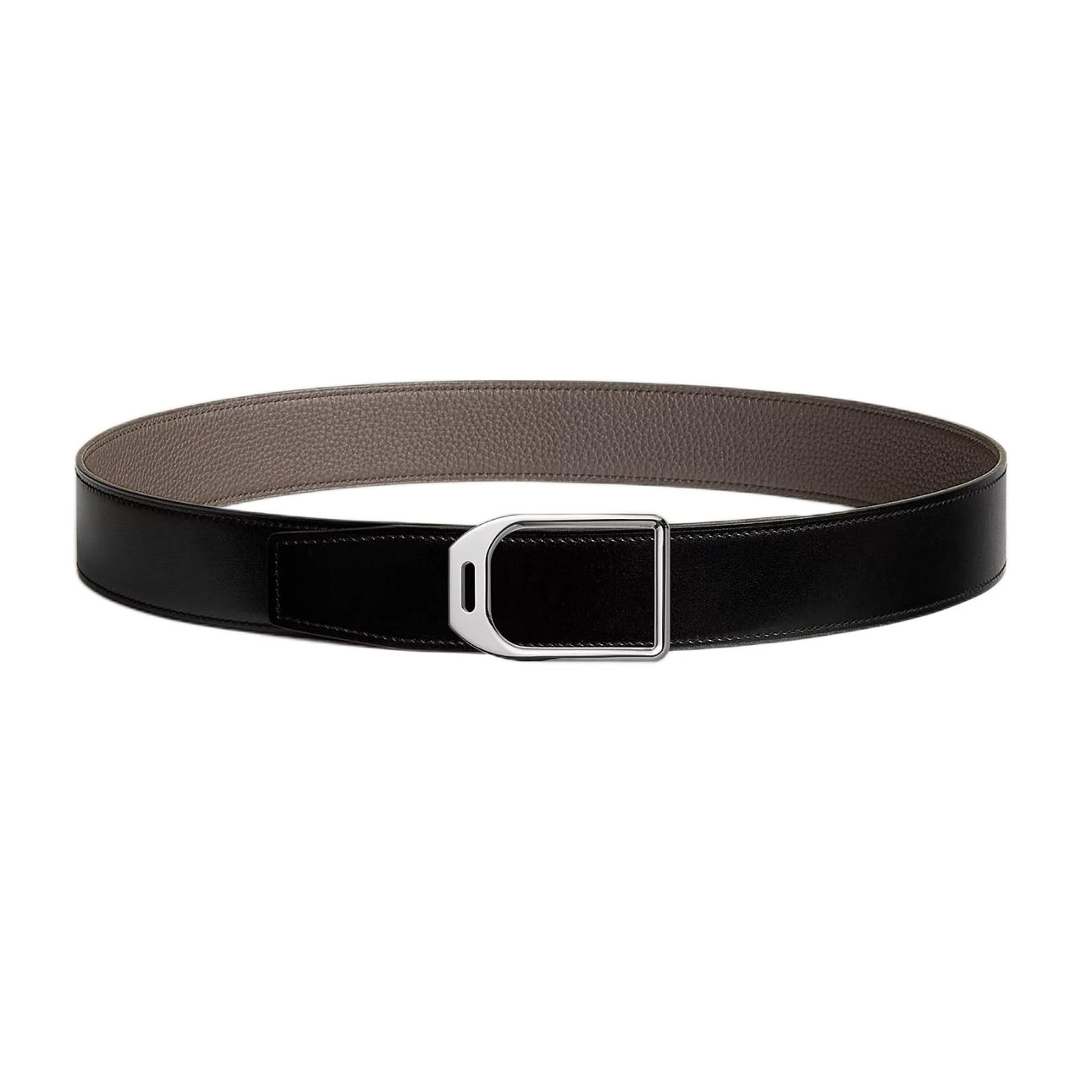 Hermès Men' s Jockey Buckle Reversible Belt In Brown/Black/Etoupe/Coffee/Blue Grained And Smooth Calfskin With Silver Hardware 38mm - 图片 6