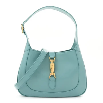 Gucci Small Bi-Color Jackie 1961 Hobo Dusty Azure Boarded Dyana Lux Calfskin Leather Brass Hardware