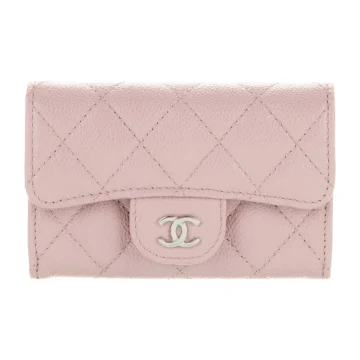 Chanel Small Interlocking CC Logo Compact Wallet Pink Quilted Leather Silver Hardware