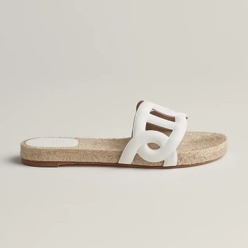 HERMES Famosa white Straw knitting Slippers