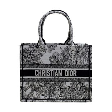 Dior Medium Dior Book Tote In Black Toile De Jouy Embroidered Canvas