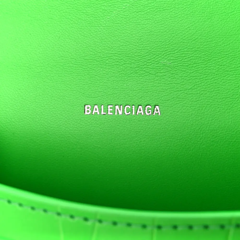 Balenciaga XS Hourglass Top Handle Bag Fluo Green Strass Crocodile Embossed Shiny Calfskin Leather Silver Hardware - 图片 2