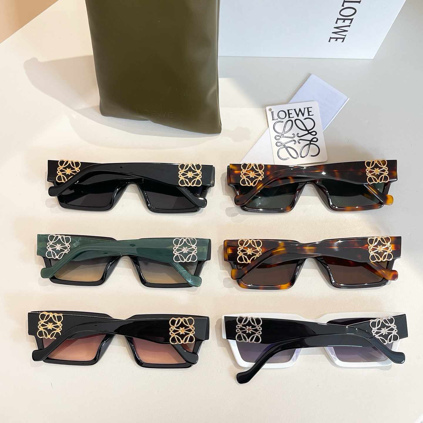 Loewe square frame glasses white/black/black green/black rust/leopard green/leopard brown color Size 56口19-145 - 图片 9