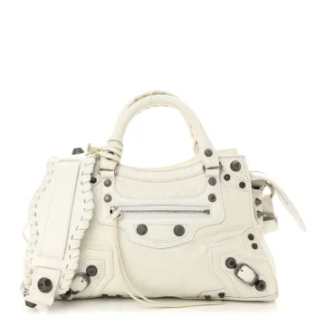 Balenciaga XS Neo Cagole Handbag Optic White Agneau Arena Leather Silver Hardware