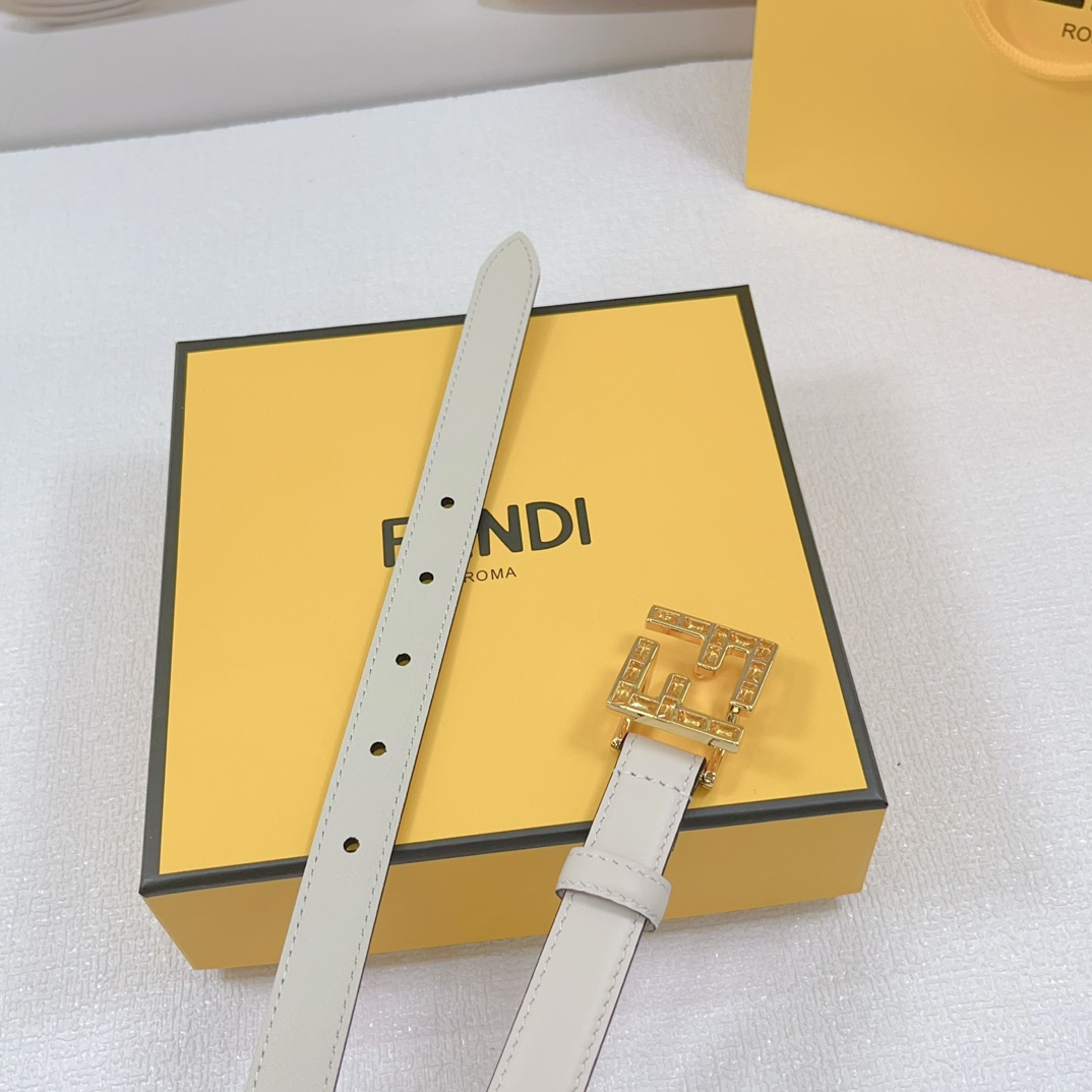 Fendi Women's FF Squared Buckle Belt In Black/Brown/Grey/Beige/White Calfskin With Gold Hardware 20mm - 图片 9