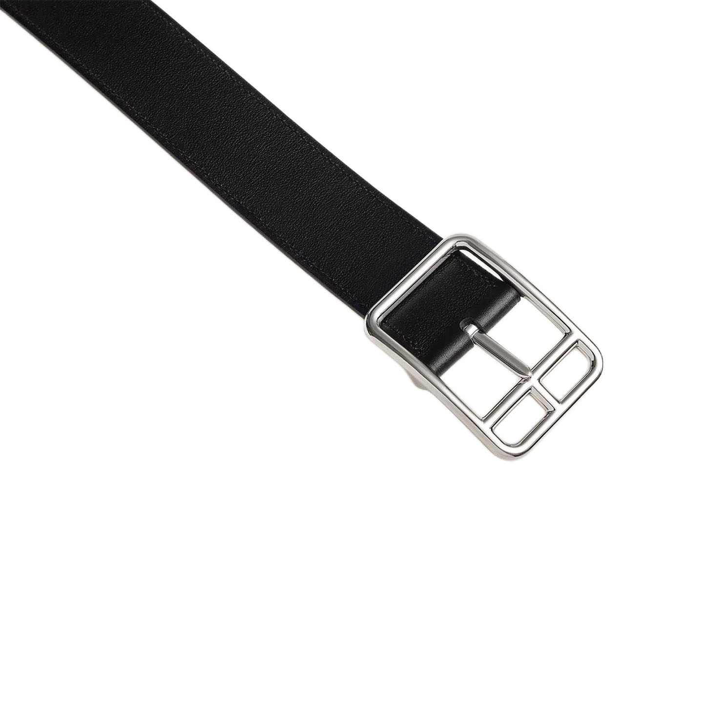 Hermès Men' s Square Buckle Half Cod Reversible Belt In Black And Brown Calfskin With Silver Hardware 38mm - 图片 3