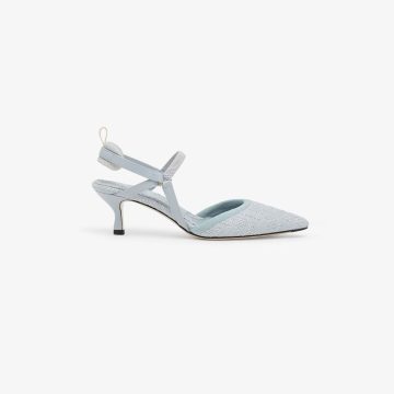 FENDI Light blue cotton medium heels shoes