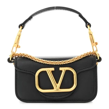 Valentino Garavani Micro VLogo Locò Shoulder Bag Black Calfskin Leather Gold Hardware